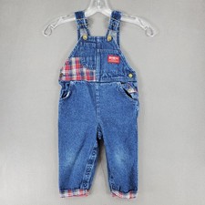 OshKosh B'gosh Toddler Kids Boy's 2T Denim Overalls Red Plaid USA Made Vestbak