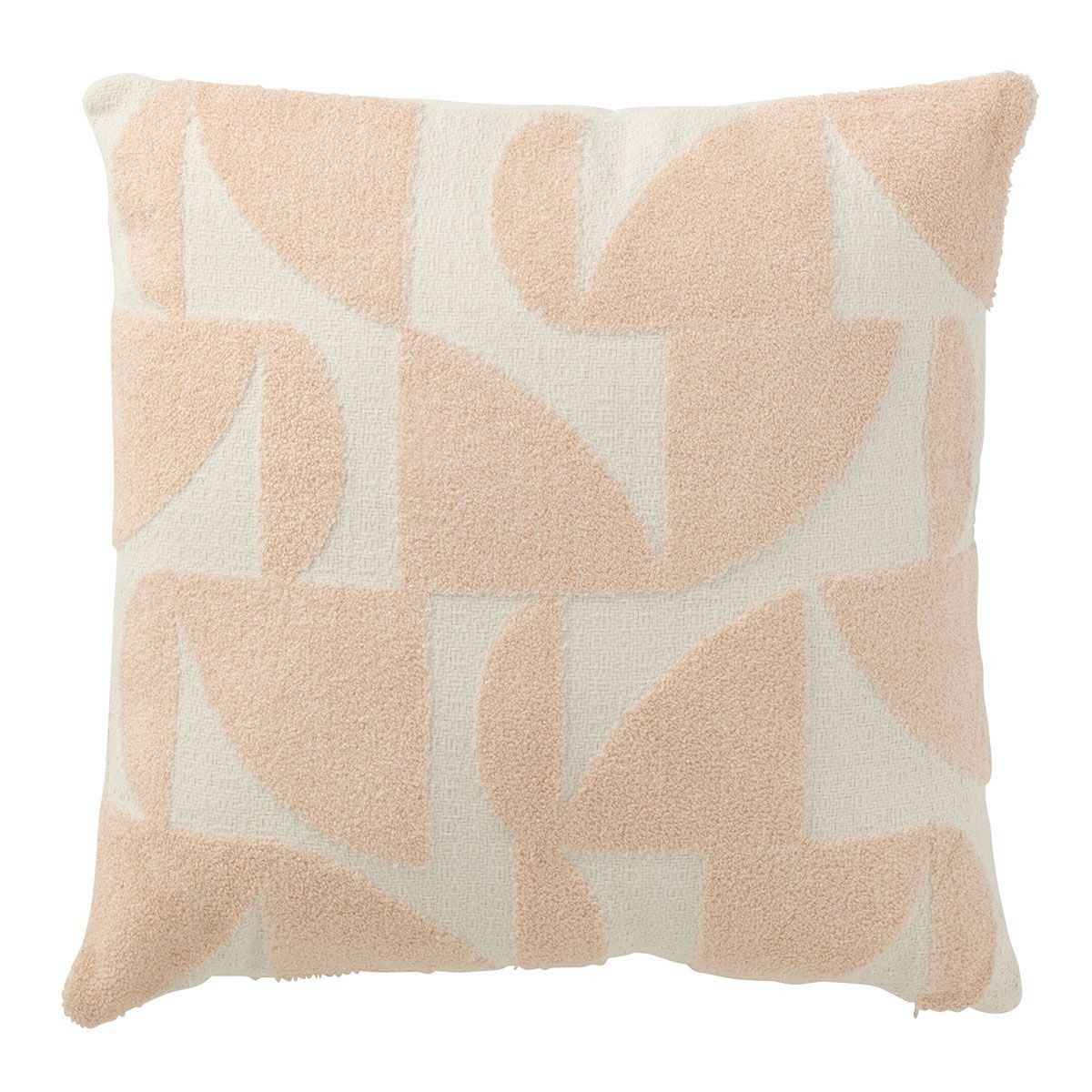Coussin géométrique saumon idéal pour illuminer un fauteuil de salon