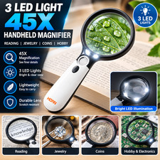 3 LED Light 45X Handheld Magnifier Reading Magnifying Glass Lens Jewelry Loupe