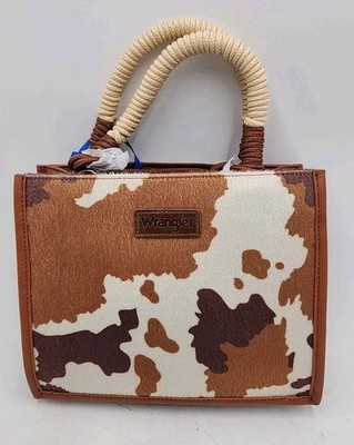 NEW Wrangler Cowprint Rope Handle Tote Bag - Brown/Cowprint