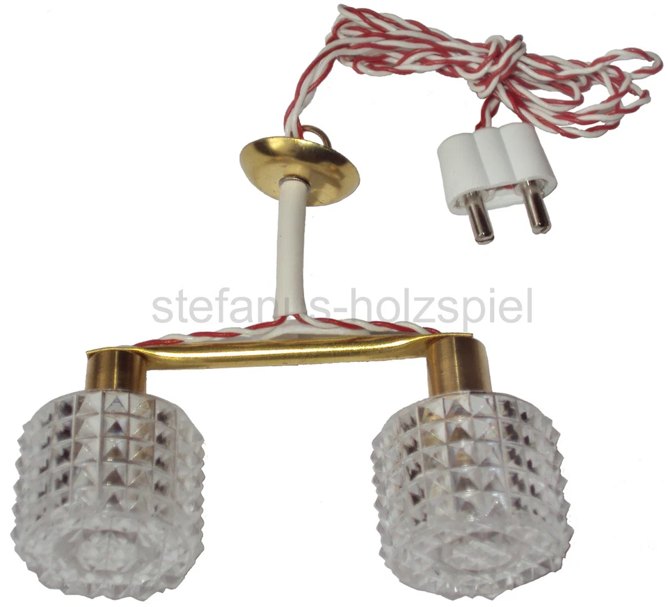 Hängelampe 2-flammig für Puppenhaus, Puppenstube Lampe aus Messing Beli-Beco 854