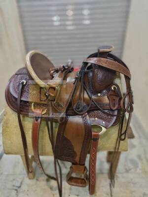 Wade Tree A Fork Premium Western Leather Roping Ranch Work Horse Saddle TACK With Matching Headstall, Breast Collar, Reins & Back Cinch