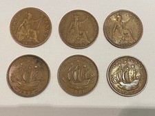 6 X 1930's Old Half Penny Coins Good Grade