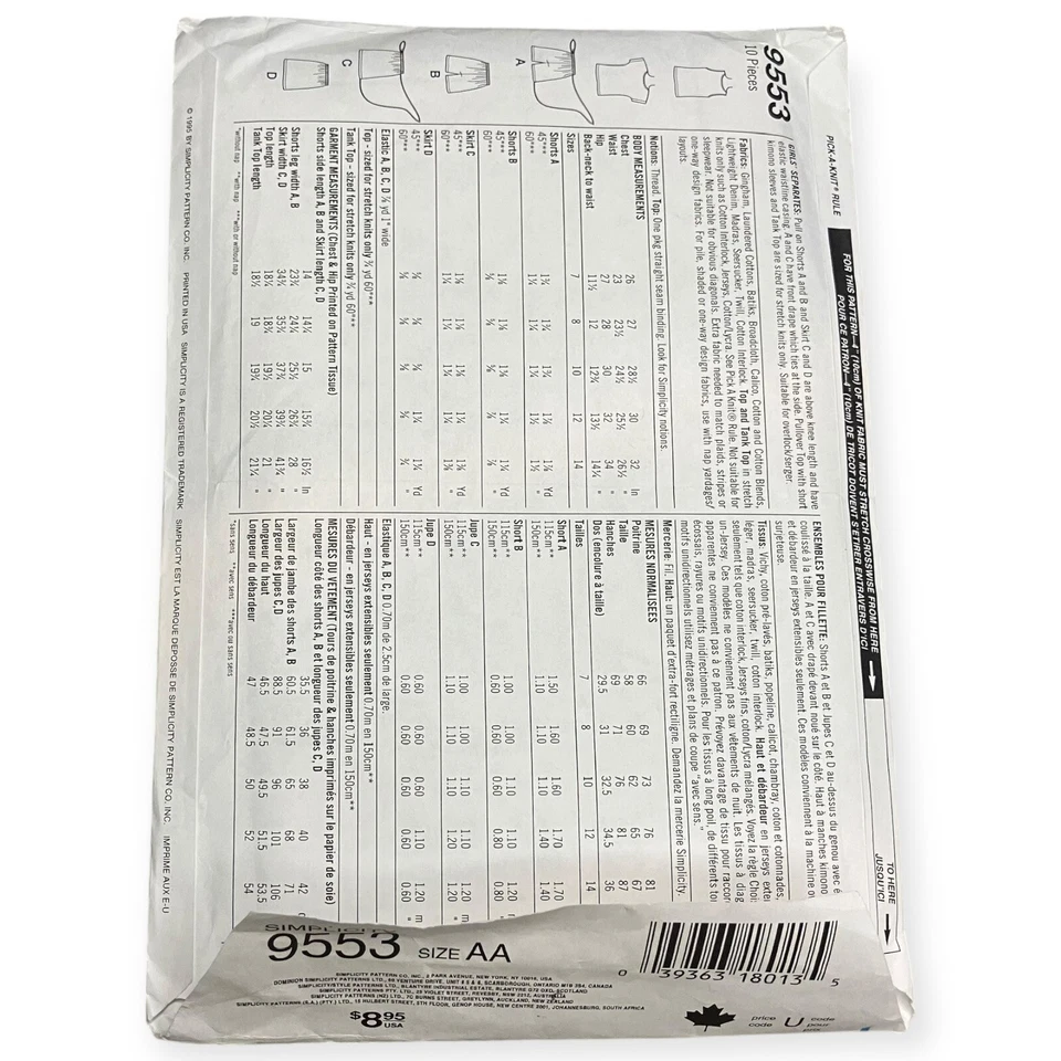 9553 Simplicity Sewing Pattern Girls Separates Size 7-8-10 NOS - Image 2 of 2