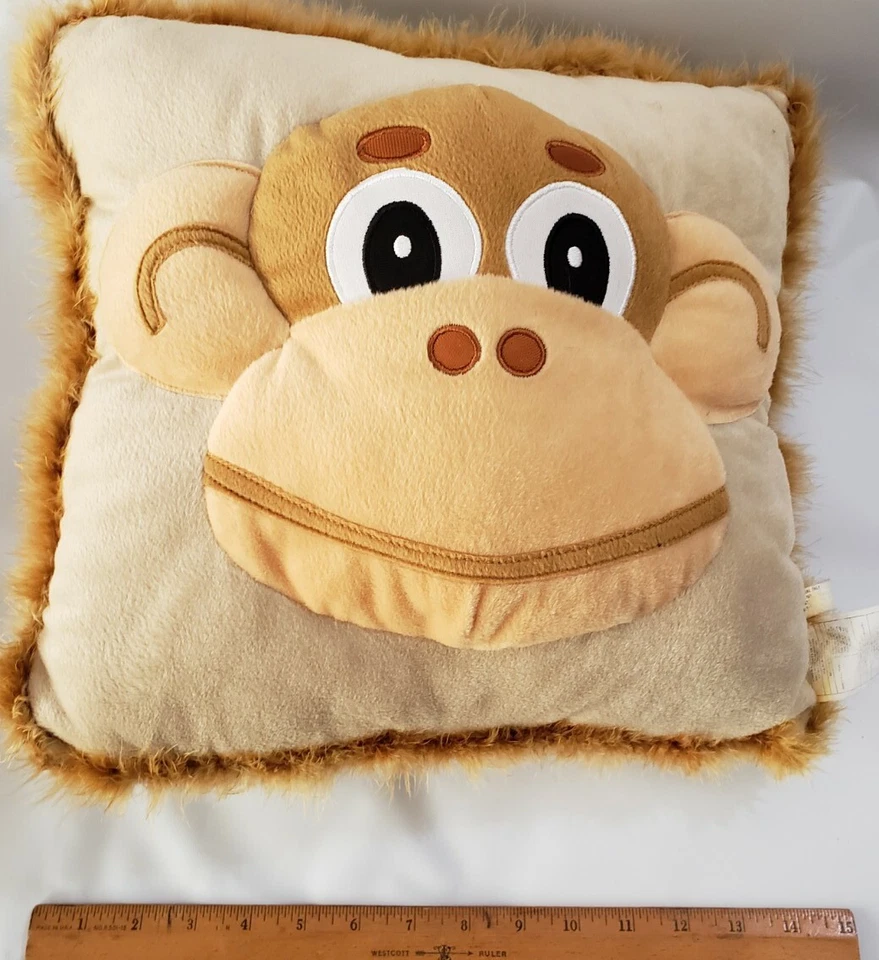 Pillow Double Sided Monkey Face On Front And Tail On Back With Fringe On Sides - Image 3 of 4