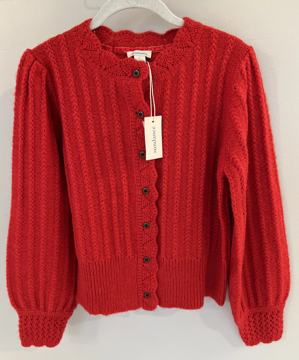 NWT Sundance Catalog Red Alpine Kiss Cardigan Size S 138