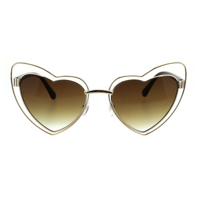 Heart Shape Cateye Sunglasses Oversized Double Metal Frame UV 400
