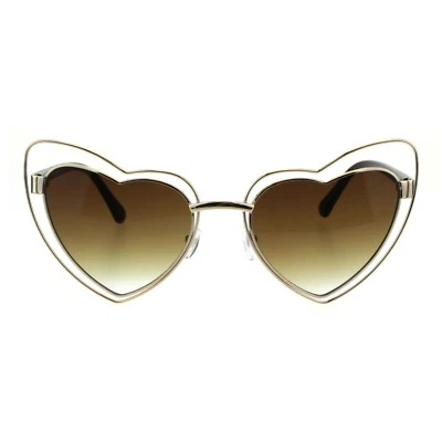 Forme Coeur Œil de Chat Lunettes Soleil Surdimensionné Double Métal Cadre UV 400 - Photo 1/4