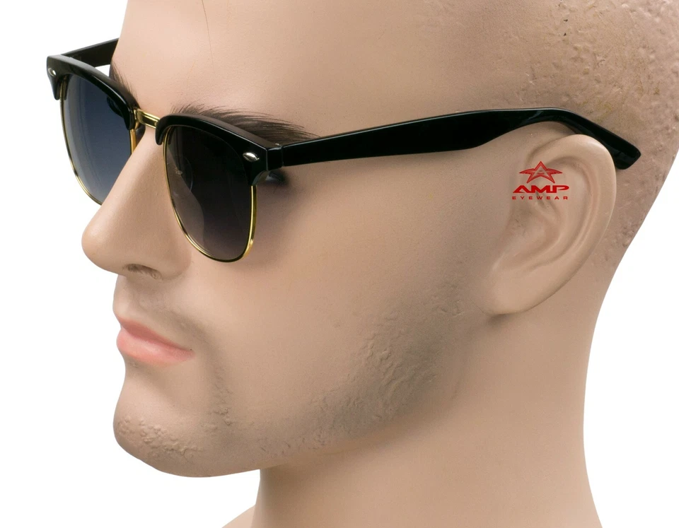 Gafas de sol estilo vintage retro con borde de cuerno metal degradado humo/gris negro/dorado 4A Foto 4 de 4