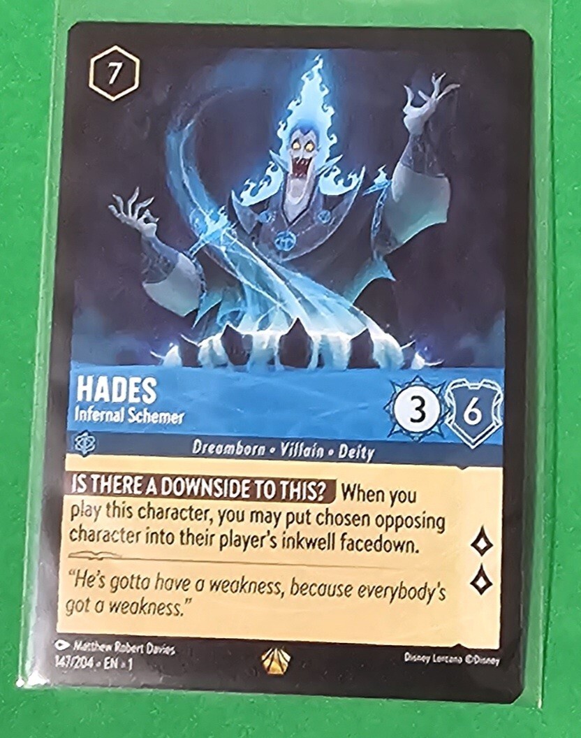 hades lorcana card Double Dealer clarification? : r/Lorcana 147/204 Description Hades - Infernal Schemer [Foil]