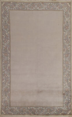 Bohemian Nepalese Indian Area Rug Hand-Knotted 5x8 ft Beige
