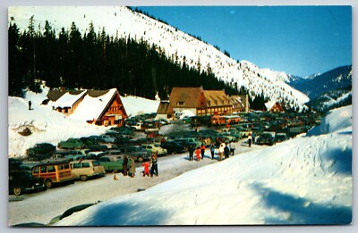 Summit Stevens Pass Winter Inn Lodge Skiing Washington Olds Cars Buses Postcard