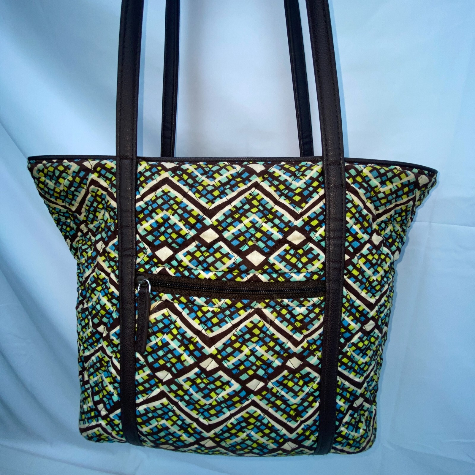 Vera Bradley Bag Green Brown Large Tote Bag Zippe… - image 4