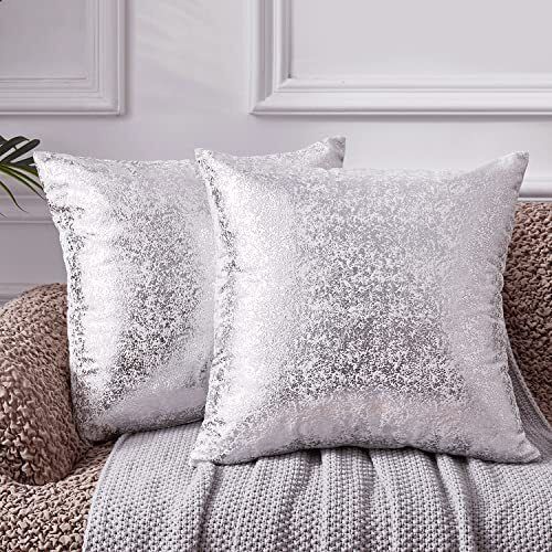 Silver Throw PillowsSet of 2 White Pillow Covers 18x18Velvet Decorative Squar... - Picture 5 of 6
