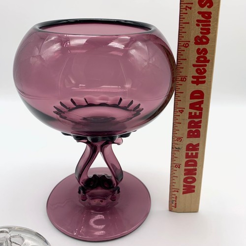 Vintage MCM Viking Glass Amethyst Princess Flowerlite Vase W/frog 7” PRISTINE - Picture 9 of 11