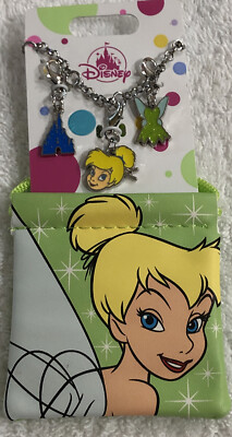Disney Parks Tinker Bell Charms And Gift/Storage Pouch Adjustable Bracelet