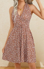 NEW Fensace Women's Sexy Wrap V Neck Floral Sundress Mini Dress Size XL