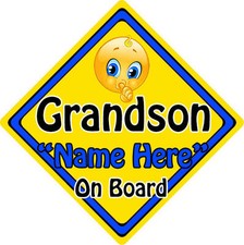 Baby On Board Emoji Car Sign ~ Grandson On Board - Personalised
