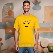 MEN WOMENS TEE TSHIRT UNISEX LEGO HEAD MAN WOMAN SMILE HAPPY BRICKS PLAY GIFT