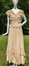 EDWARDIAN LATE TEENS SILK PARTY DRESS W GELATIN SEQUIN + LACE TRIM