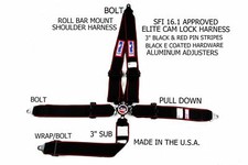 Rjs Sfi 16.1 Elite 5 Point Cam Lock Racing Harness Belt Black Red Stripe 1096201