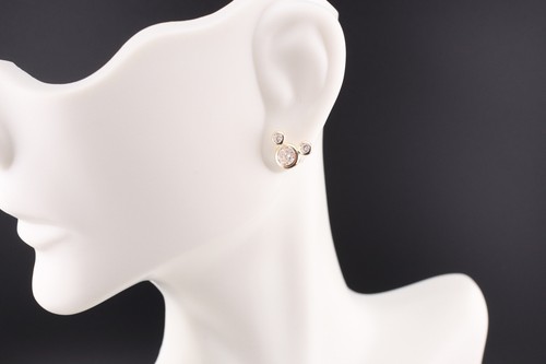 Women's 14k Gold Silver Mickey Mouse Novelty CZ Mini Stud Earrings w/ Screw Post - Picture 2 of 10