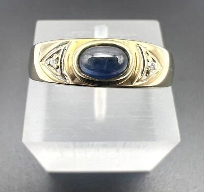 🟦Bandring Saphire Diamant • 333.Gelbgold 8K • DE 13/53 • 5,20 mm • Oval 0,30ct - Bild 1 von 4