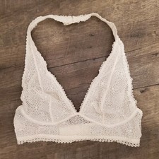Victoria  s Secret Women's Small Beige Lace Halter Bralette Wireless Lightweight