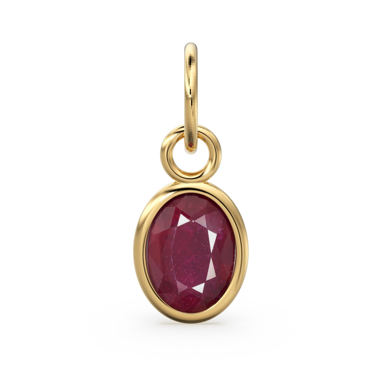 Natural Ruby  14k Solid Gold Oval Charm Pendant July Birthstone Jewelry