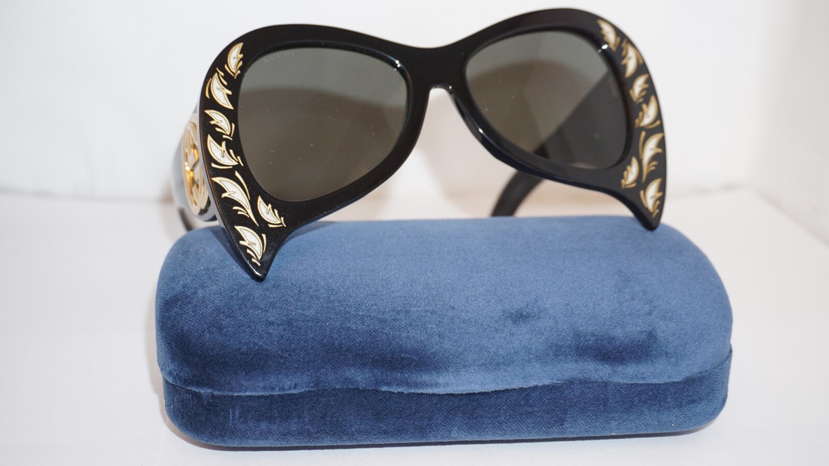 GUCCI New Sunglasses Mask Black Pearl Feather Grey GG0143S