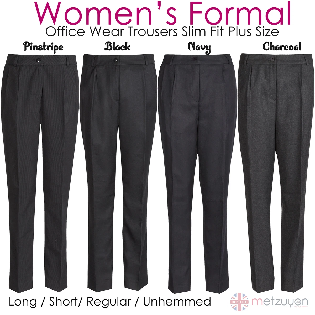 Women's Ladies Formal Pants Office Workwear Business Trousers Slim Leg Plus  Size