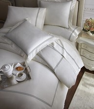 4pc Bed Sheet Set Cotton with Double Rows Stitch Embroidery - Gray