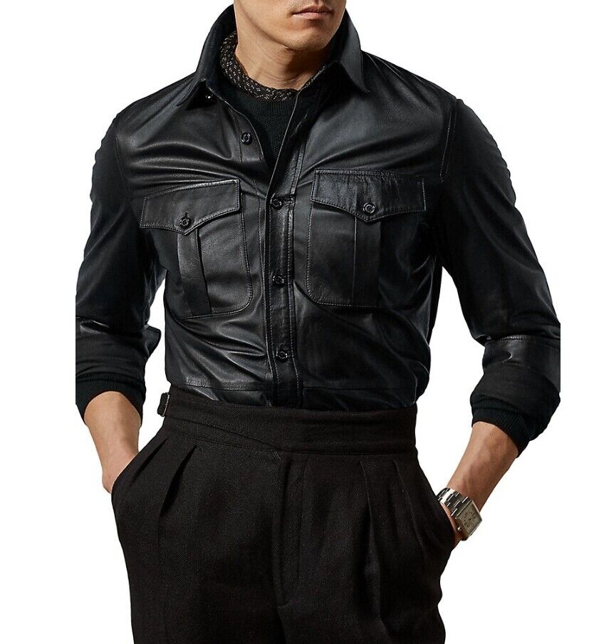 Purple Label Ralph Lauren 100% Lamb Leather Overshirt Shirt Purple Label Ralph Lauren 100% Lamb Leather Overshirt Shirt