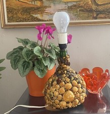 Shell Covered Table Lamp Sea Shell Bottle Lamp Retro Kitsch Lamp 1960’s Vintage