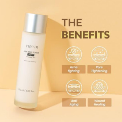 TIRTIR Milk Skin Rice Toner Light, Instant Hydration with 4% Niacinamide 0.67 OZ