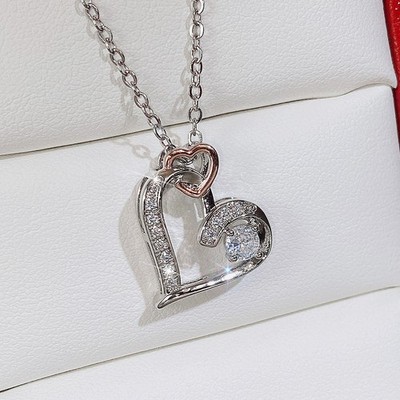 925 Silver Necklace Silver Plated Creative Hollow Doppel Herz Zircon Necklace