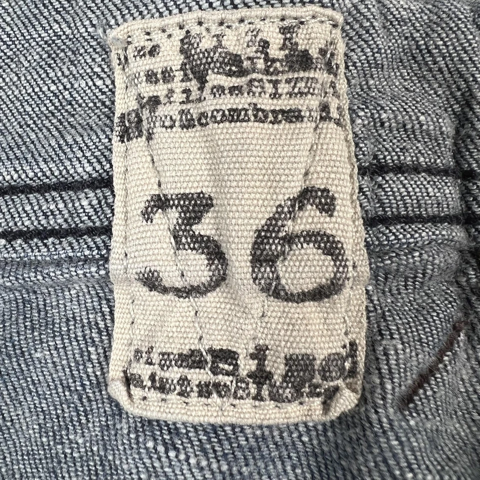 Volcom Jeans Mens 36 Blue Button Fly Straight Leg Denim Distressed Hem - Image 3 of 4