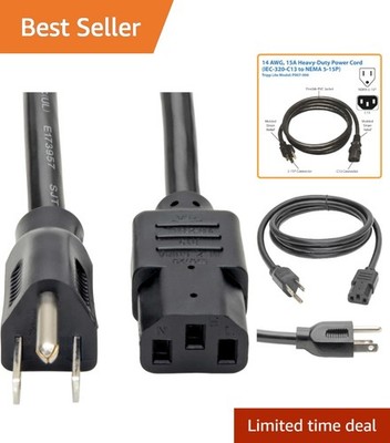 Heavy Duty 6ft Power Cable 15 Amp  Listed for Computers and Peripherals