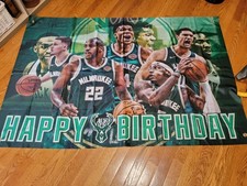 Milwaukee Bucks happy Birthday Nylon banner 58 x 37 inches