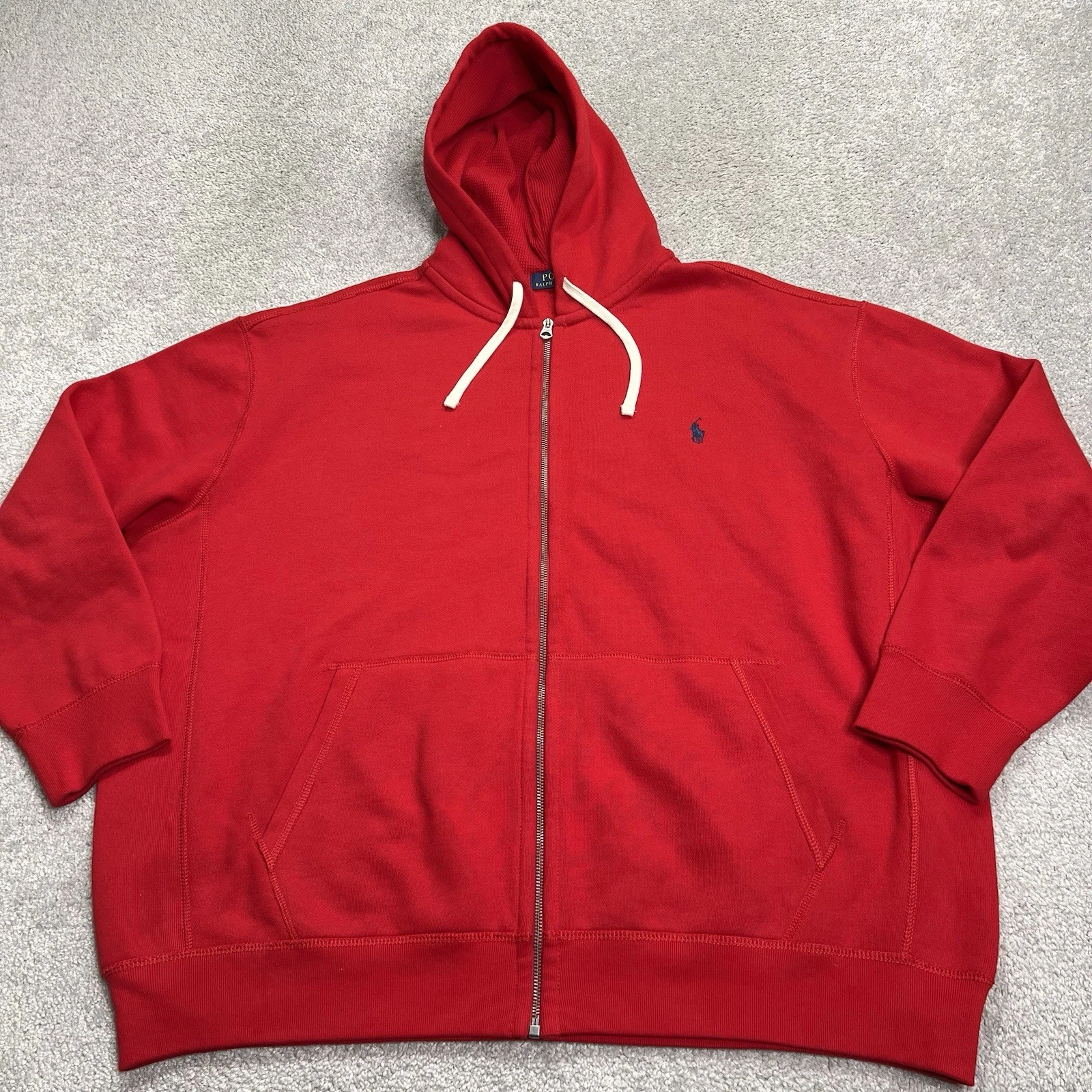 Polo Ralph Lauren Hoodie Mens 3XB Red Full Zip Waffle Thermal Fleece Sweatshirt