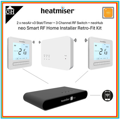 Heatmiser NeoAir V3 Wireless (RF) Heizungssteuerung Bundle mit neoHub & HF-Schalter