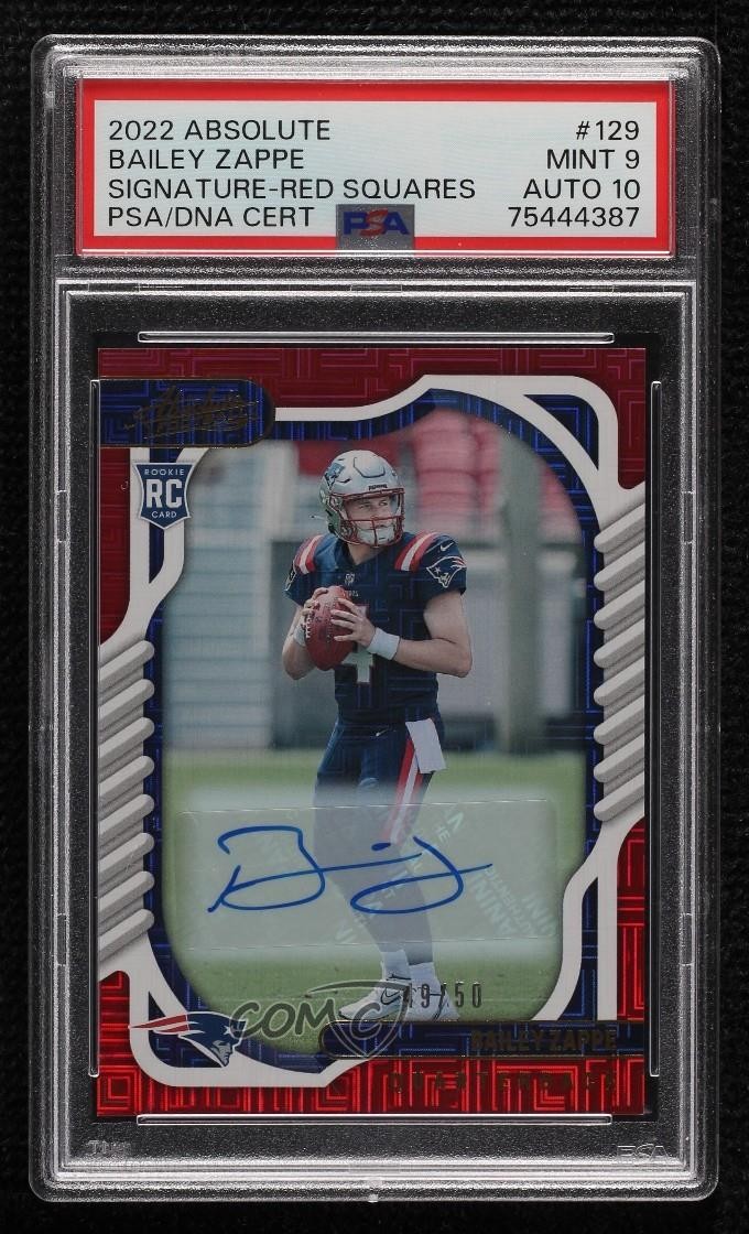 2022 Absolute Red Squares Signatures 49/50 Bailey Zappe #129 Rookie Auto RC 0o5t