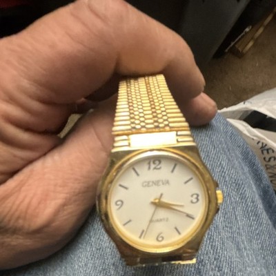Geneva Men's Gold Quartz Analog Gold Metal Band White Dial Wristwatch