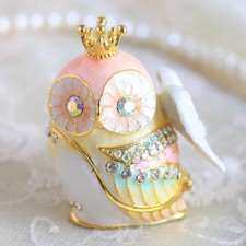 Tokyo Ginza Piarth Angel Owl Crown Jewelry Box Crystal Figurine Made in Japan