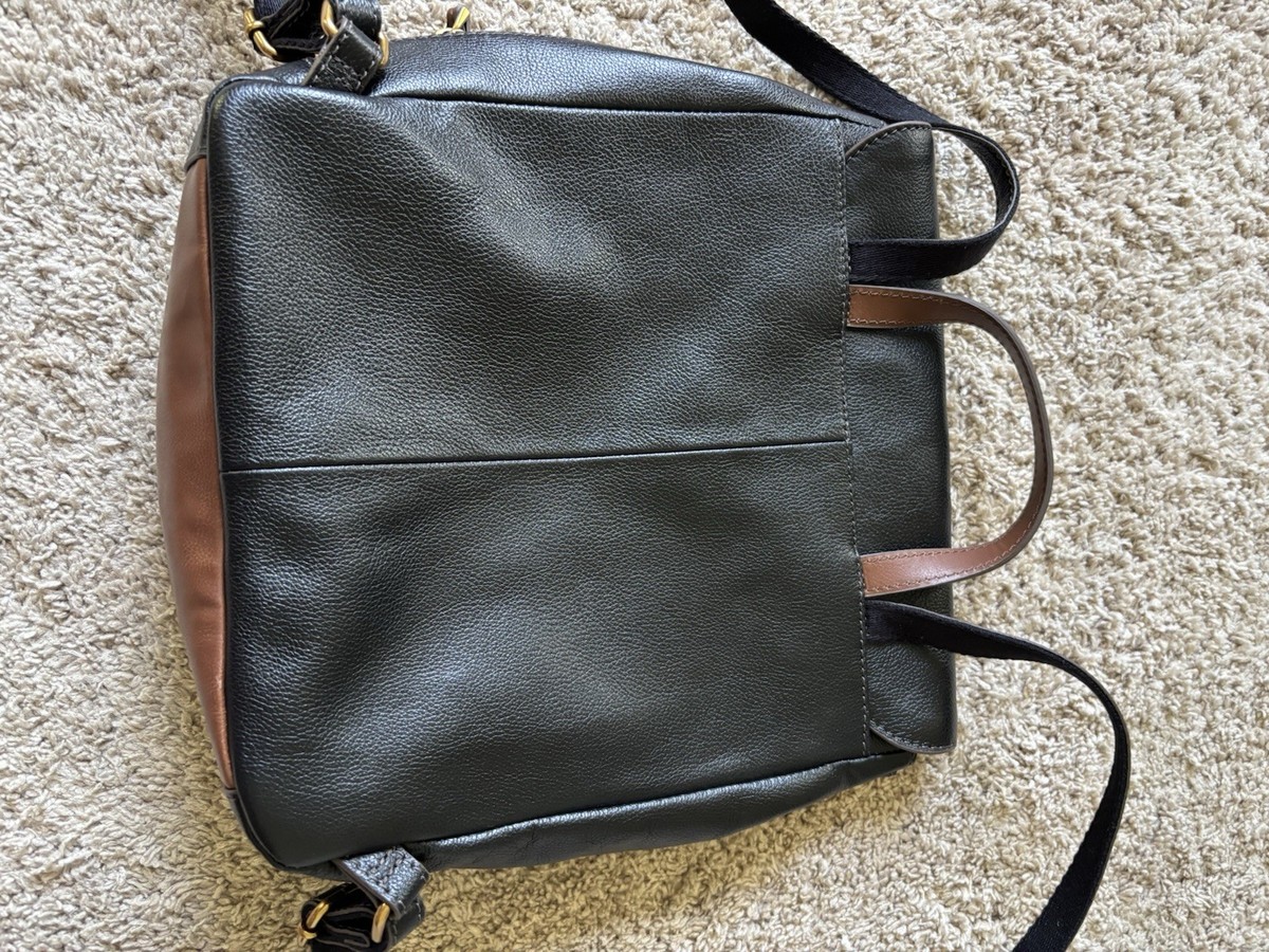 Fossil Claire Leather Backpack • Black & Brown Purse Travel 