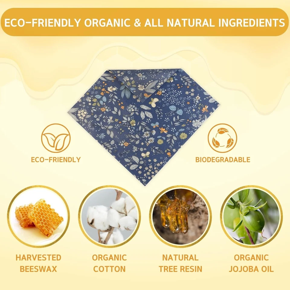Envoltura de cera de abejas reutilizable - Paquete de 9 envolturas para 5*pequeño, 3*mediano, 1*X-grande Foto 2 de 4