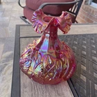 Fenton 8” Carnival Glass Cranberry Iridized Swan Cattail Vase 2006