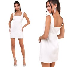 Lulus Truly the Cutest White Satin Square Neck Mini Dress size Small NWT