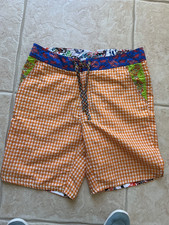 Robert Graham Orange Checker Swim Trunks Drawstring Men  s Size 34 Pockets Lined