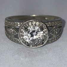 Round White Stone Split Band Sterling Silver Ring Size 6 2.9g 